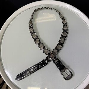 Genuine leather and heavy silver Steampunk VINTAGE metal Belt. Rare and Iconic